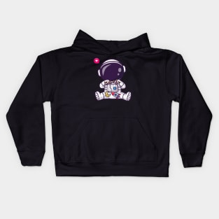 Cute Astronaut Playing With Moon And Rocket Puppet Cartoon Kids Hoodie